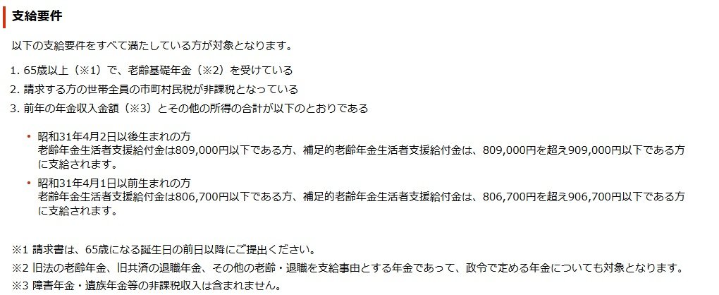 「老齢年金生活者支援給付金」支給要件